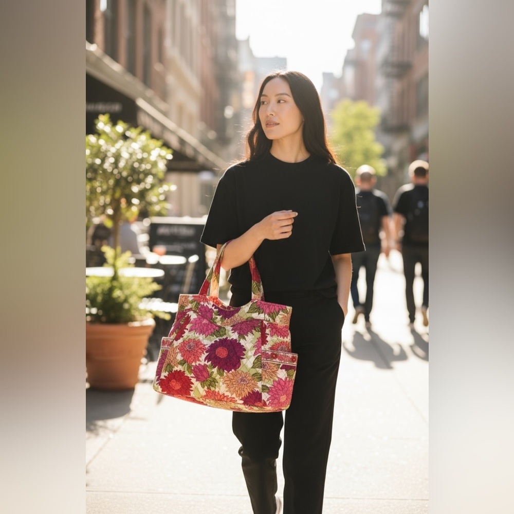 Vera Bradley tote bag in the now retired "Hello Dahlia" floral pattern - Picture 2 of 7